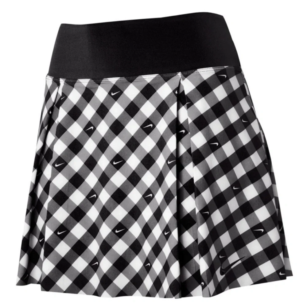 Nike Dri-FIT sz XS black & White logo check print Club Performance Tennis skort
